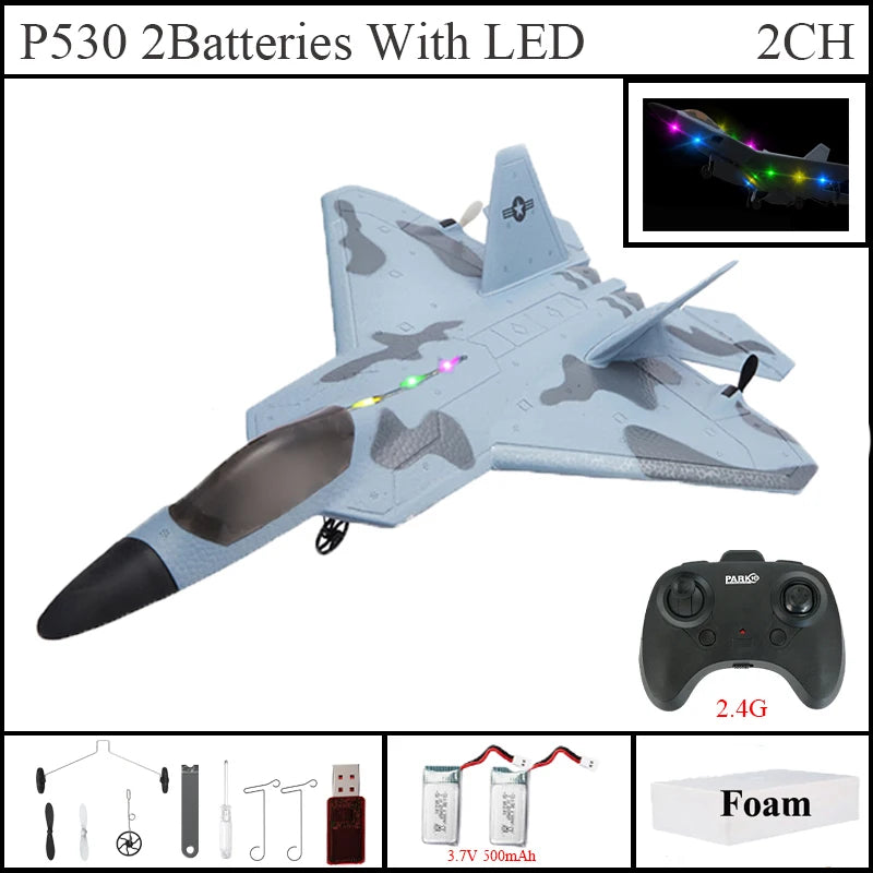2024 Top P530 2.4G 2CH RC Airplane Raptor F22 Warplane Version LED Light With Gyroscope Toys A Gift For Boys with Easy Flying