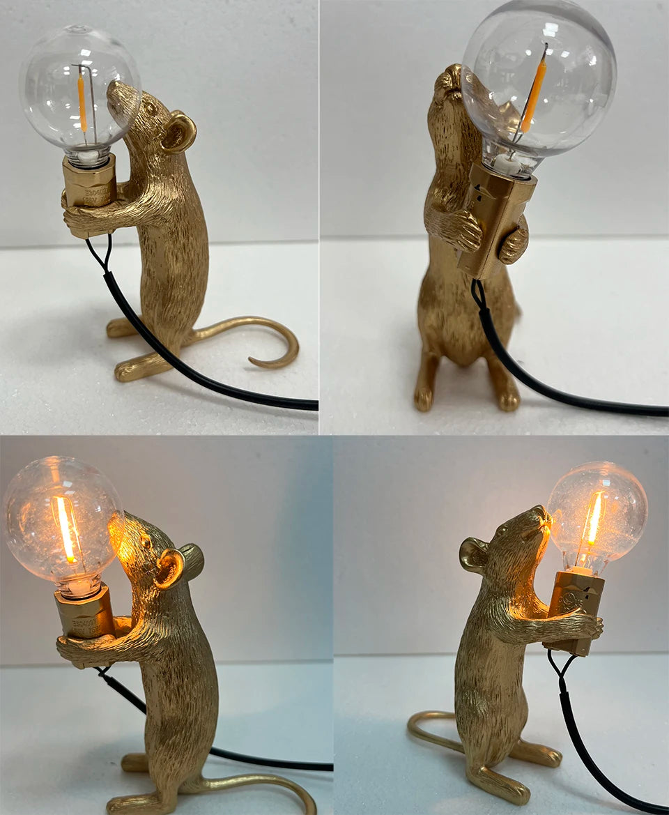 Modern LED Table Lights Resin Animal Rat Cat Squirrel LED Night Lights Mouse Table Lamps Home Decor Desk Lamp Lighting Fixtures