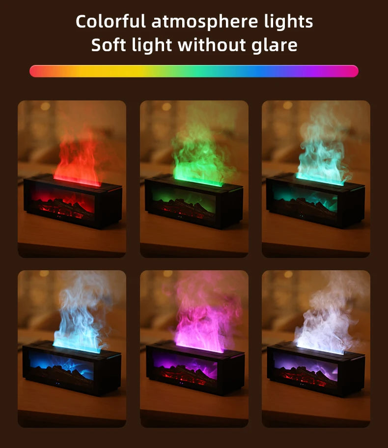 Colorful Flame Fireplace Aroma Diffuser 150ml Waterless Auto-Off Air Humidifier with Timer Remote Control for Home Bedroom Gift