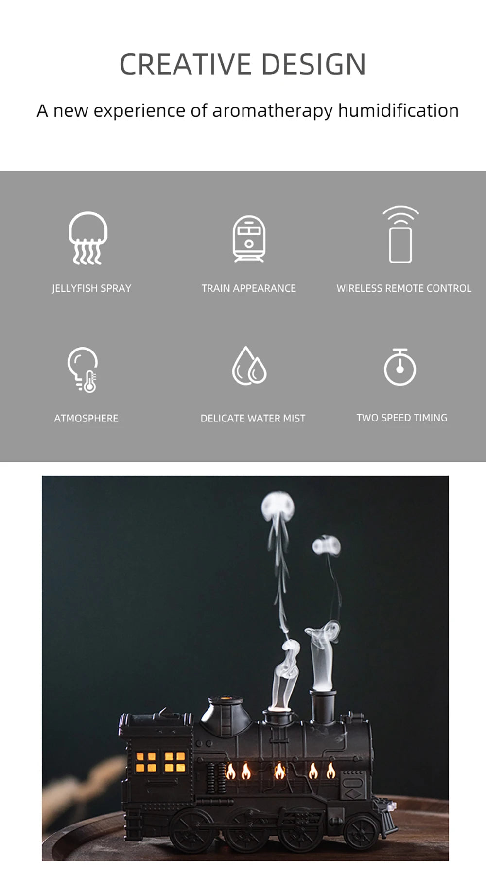 Aierwill Train Air Humidifier Ultrasonic Aromatherapy Diffusers Mist Maker Fragrance Essential Oil Aroma Difusor Remote control