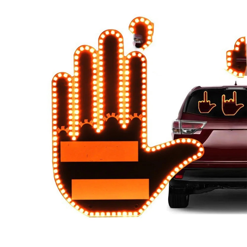 Car Finger Light with Remote, Road Rage Signs Middle Finger Gesture Light,Auto Amber Middle Finger Warning Brake Light 