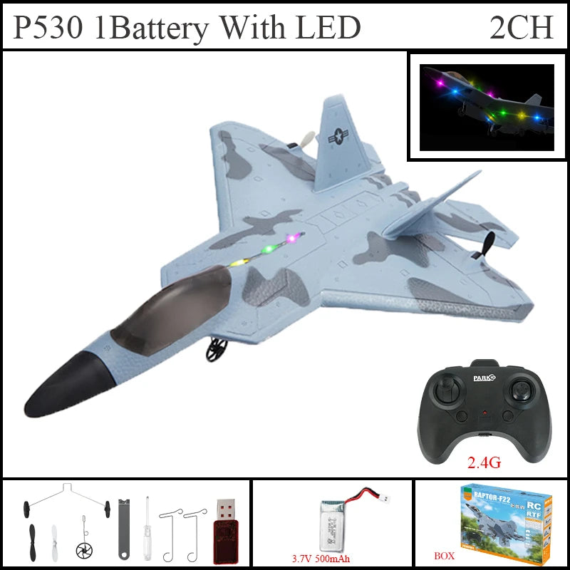 2024 Top P530 2.4G 2CH RC Airplane Raptor F22 Warplane Version LED Light With Gyroscope Toys A Gift For Boys with Easy Flying