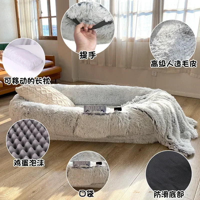 A giant plush sponge dog bed for human use to keep warm in winter as a pet bed. People and dogs share leisure mattresses