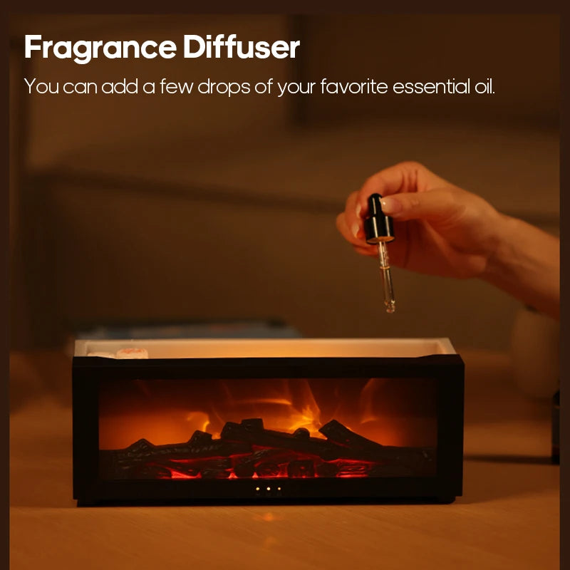 Colorful Flame Fireplace Aroma Diffuser 150ml Waterless Auto-Off Air Humidifier with Timer Remote Control for Home Bedroom Gift