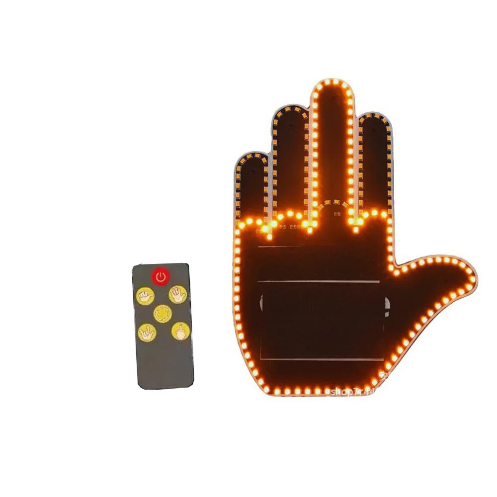 Car Finger Light with Remote, Road Rage Signs Middle Finger Gesture Light,Auto Amber Middle Finger Warning Brake Light 