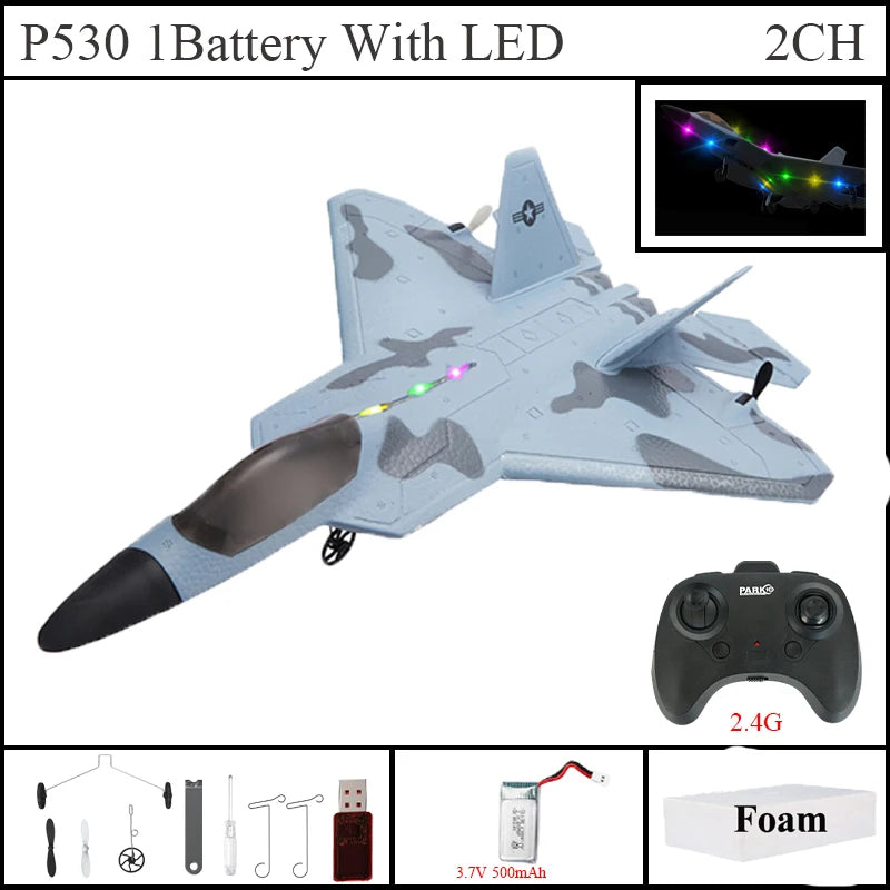 2024 Top P530 2.4G 2CH RC Airplane Raptor F22 Warplane Version LED Light With Gyroscope Toys A Gift For Boys with Easy Flying