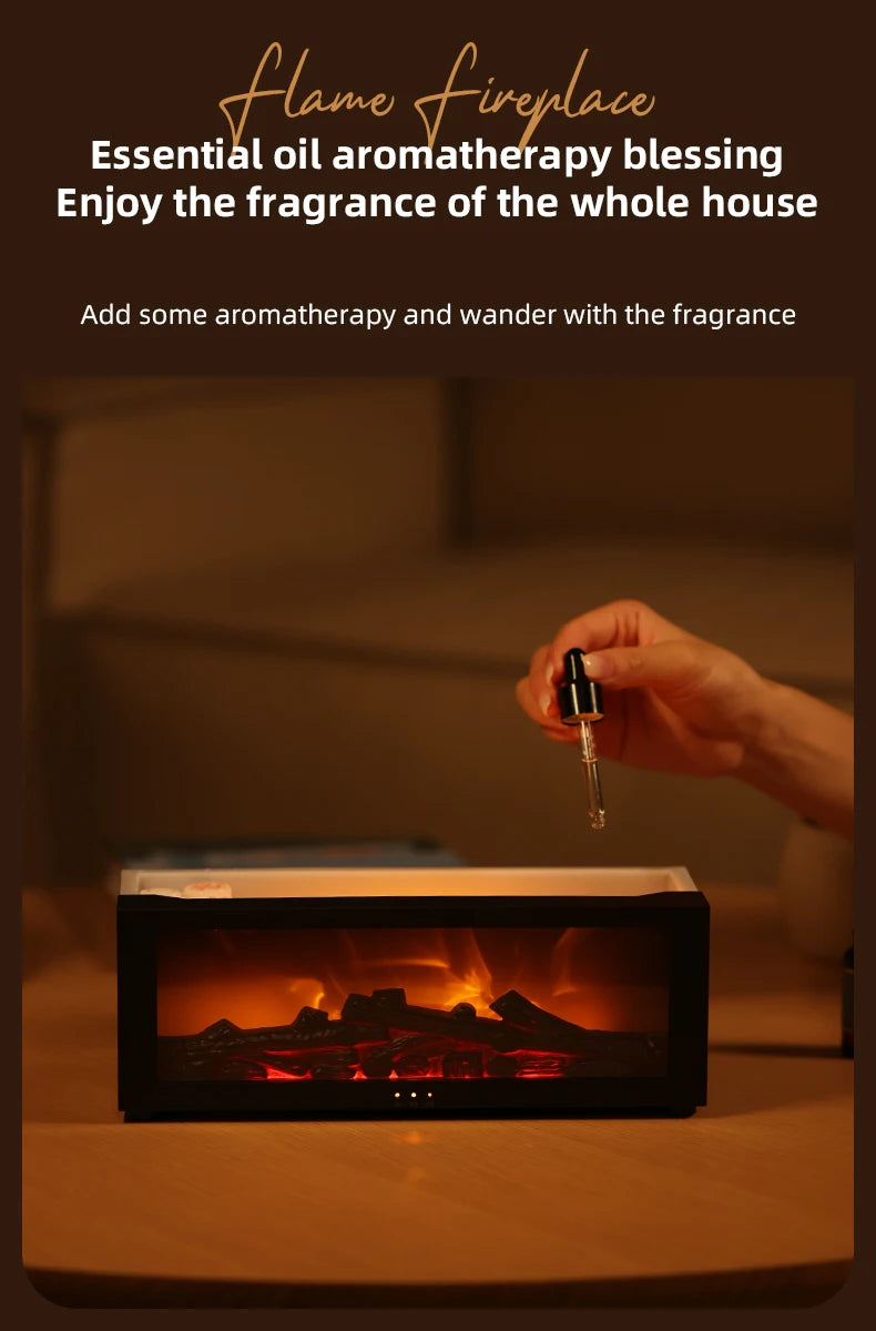 Colorful Flame Fireplace Aroma Diffuser 150ml Waterless Auto-Off Air Humidifier with Timer Remote Control for Home Bedroom Gift