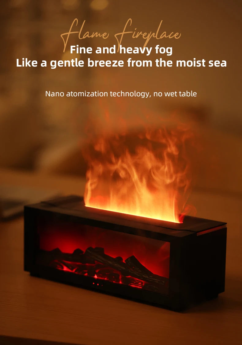 Colorful Flame Fireplace Aroma Diffuser 150ml Waterless Auto-Off Air Humidifier with Timer Remote Control for Home Bedroom Gift