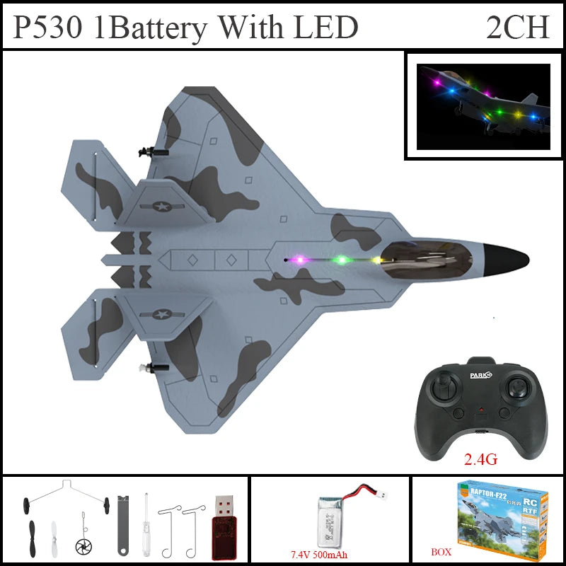 2024 Top P530 2.4G 2CH RC Airplane Raptor F22 Warplane Version LED Light With Gyroscope Toys A Gift For Boys with Easy Flying