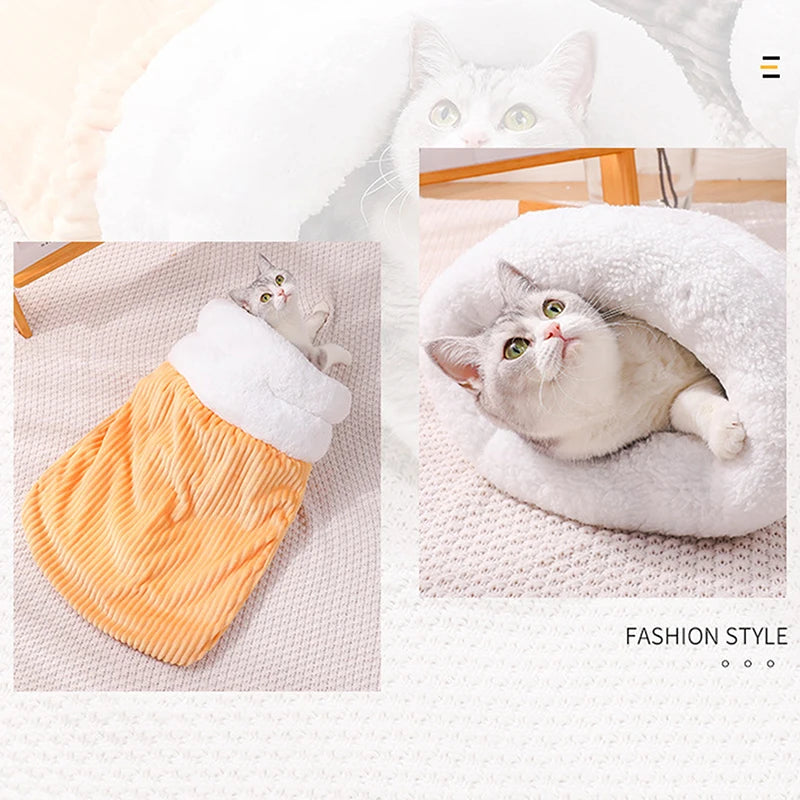 Cat Winter Sleeping Bag Pet Down Sleeping Bag Nest PP Cotton Semi-enclosed Warm And Comfortable Large Pocket Design