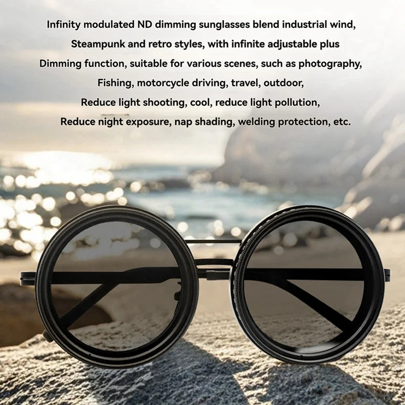 Adjustable Tint Sunglasses 1-9 Gears Adjustable Sunglasses Round With ND Filter Lenses Round Polarized Glasses UV Protection Polarized Sunglasses