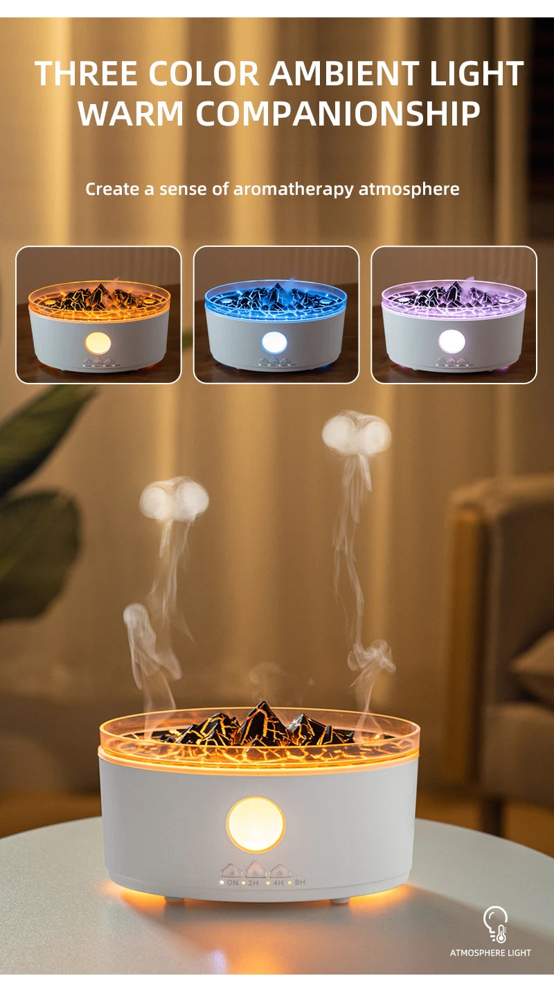 Multicolor Humidifier Aromatherapy Flame Volcano Light TimerFlame Ultrasonic Essential Oil Diffuse For Bedroom Home Yoga Office