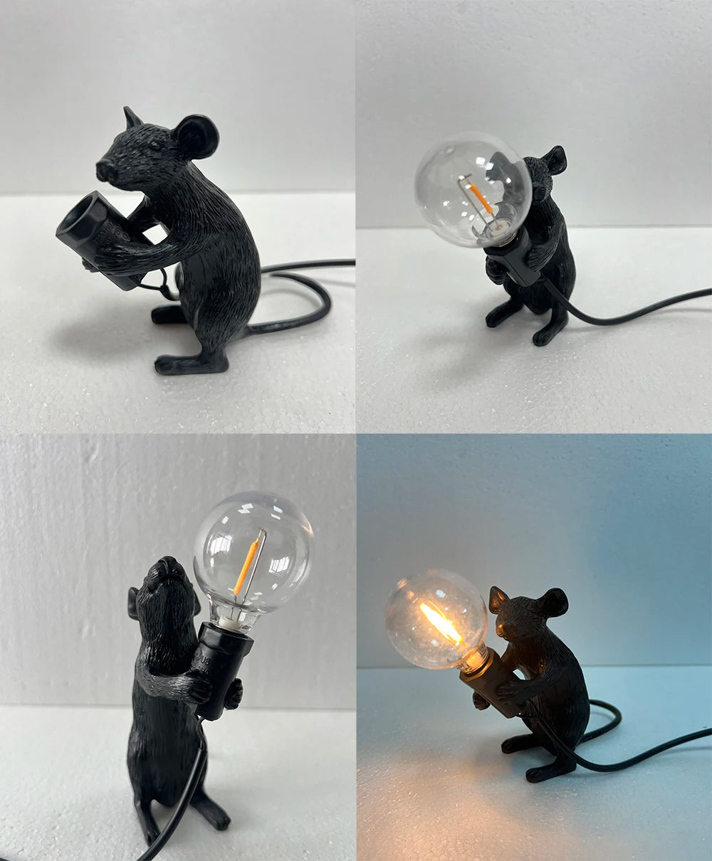 Modern LED Table Lights Resin Animal Rat Cat Squirrel LED Night Lights Mouse Table Lamps Home Decor Desk Lamp Lighting Fixtures