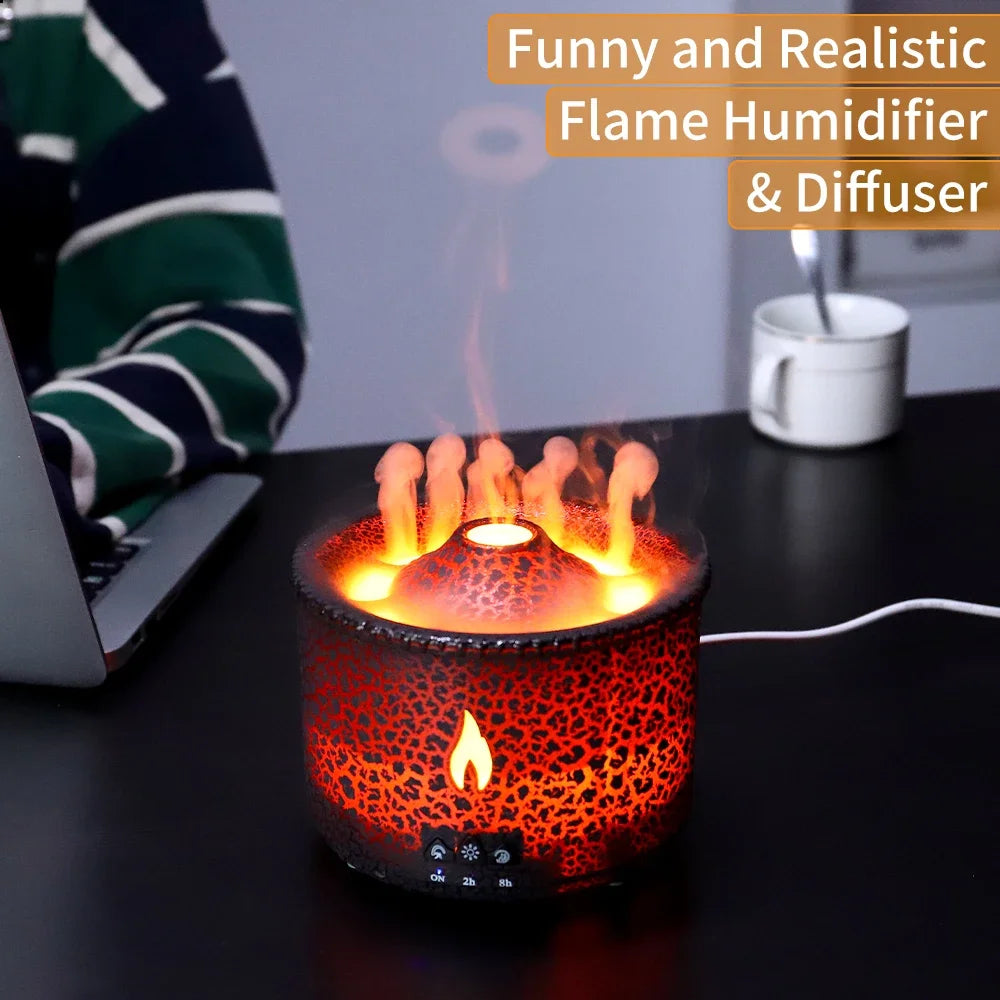 Volcano Flame Air Humidifier Light Ultrasonic Essential Oil Aroma Diffuser for Home Room Fragrance Jellyfish Mist Smoke Steamers
