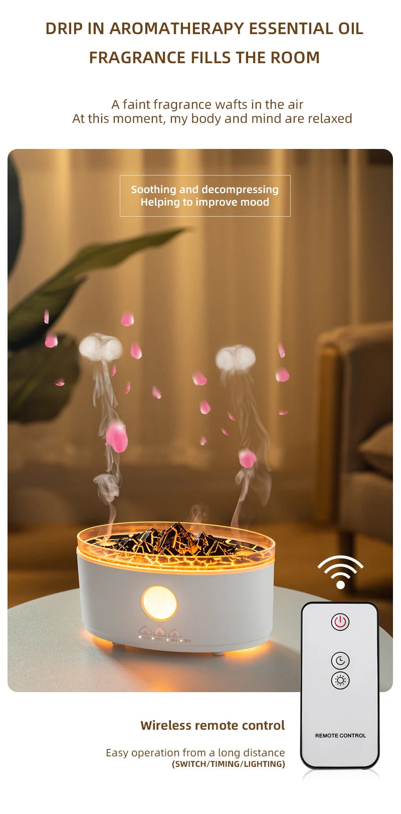 Multicolor Humidifier Aromatherapy Flame Volcano Light TimerFlame Ultrasonic Essential Oil Diffuse For Bedroom Home Yoga Office