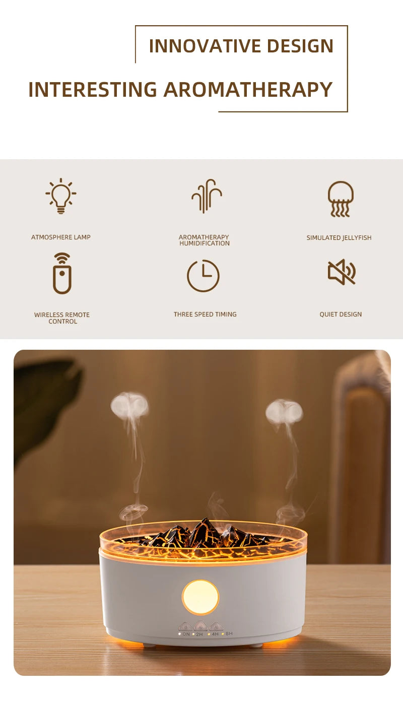 Multicolor Humidifier Aromatherapy Flame Volcano Light TimerFlame Ultrasonic Essential Oil Diffuse For Bedroom Home Yoga Office