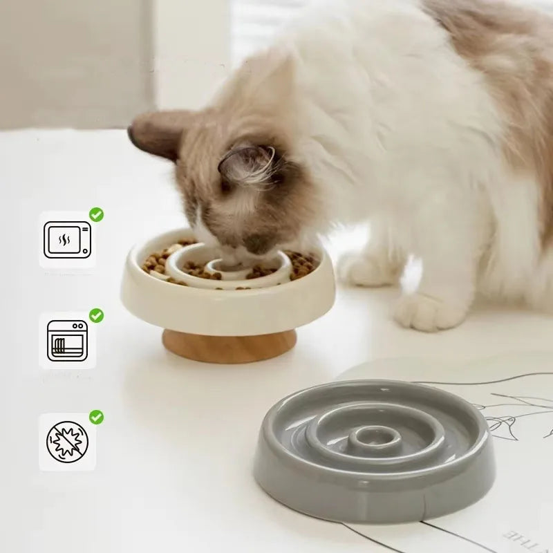 Cat Dog Slow Feeder Bowl Anti-Gulping Cat Food Dish Bowls Pet Ceramic Puzzle Food Bowl Puppy Dogs Cat Feeding Container