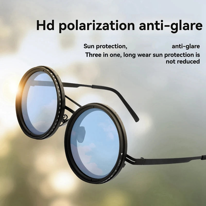 Adjustable Tint Sunglasses 1-9 Gears Adjustable Sunglasses Round With ND Filter Lenses Round Polarized Glasses UV Protection Polarized Sunglasses