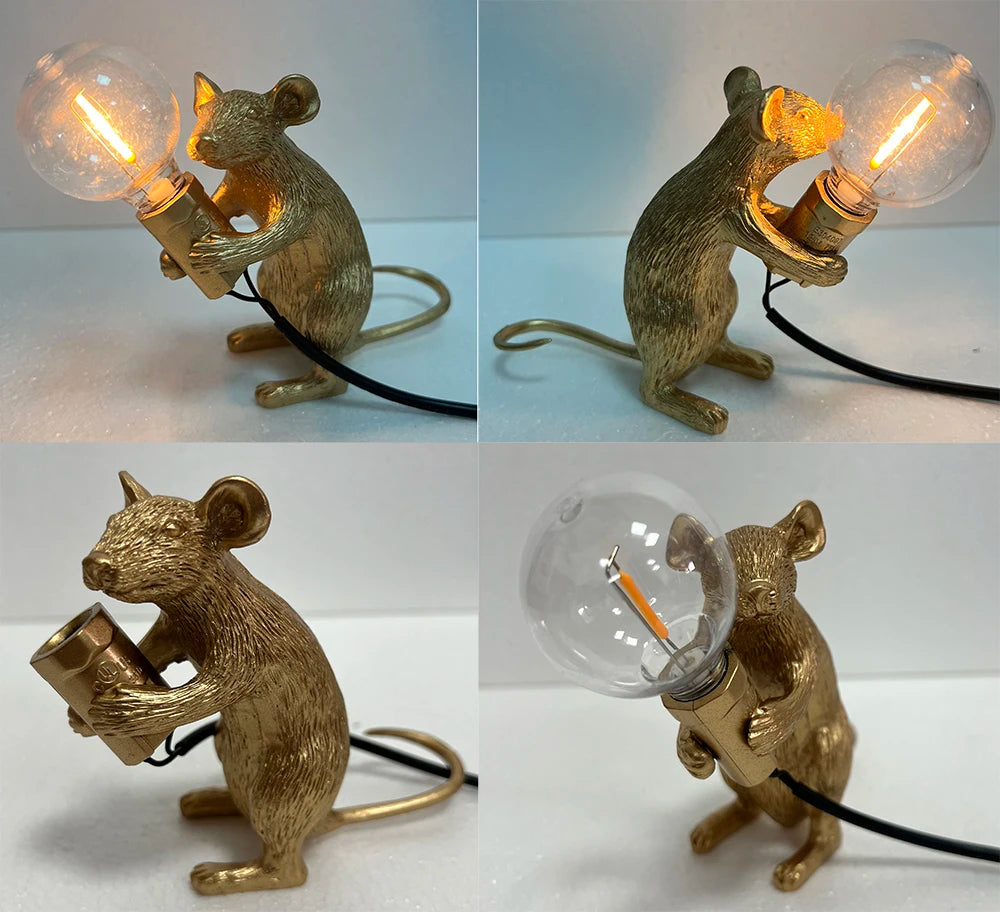 Modern LED Table Lights Resin Animal Rat Cat Squirrel LED Night Lights Mouse Table Lamps Home Decor Desk Lamp Lighting Fixtures