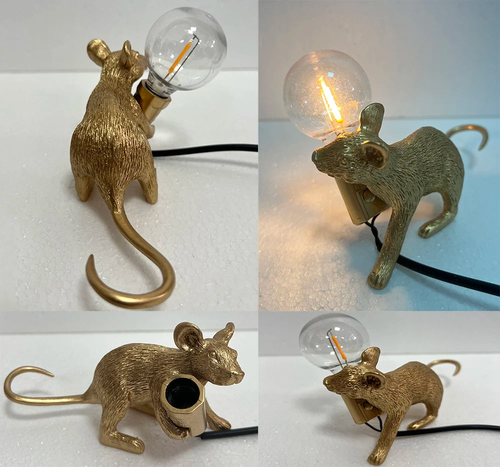 Modern LED Table Lights Resin Animal Rat Cat Squirrel LED Night Lights Mouse Table Lamps Home Decor Desk Lamp Lighting Fixtures