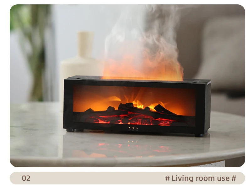 Colorful Flame Fireplace Aroma Diffuser 150ml Waterless Auto-Off Air Humidifier with Timer Remote Control for Home Bedroom Gift